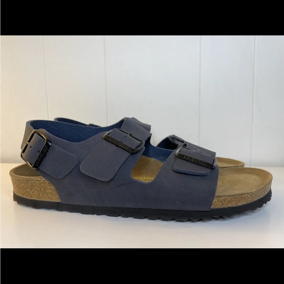 Birkenstock Milano Men’s Sandals 10M 43 EU Navy Leather Soft Footbed Slingback - Picture 3 of 16